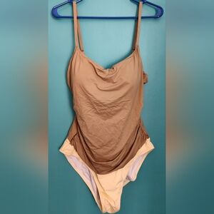 NWT AIDONGER Women One Piece Swimsuit Tummy Control  Color Block Ruched Size XL